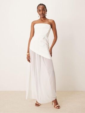 ASOS Bandeau Maxi Dress With Chiffon Thigh Split Skirt - BRIDAL